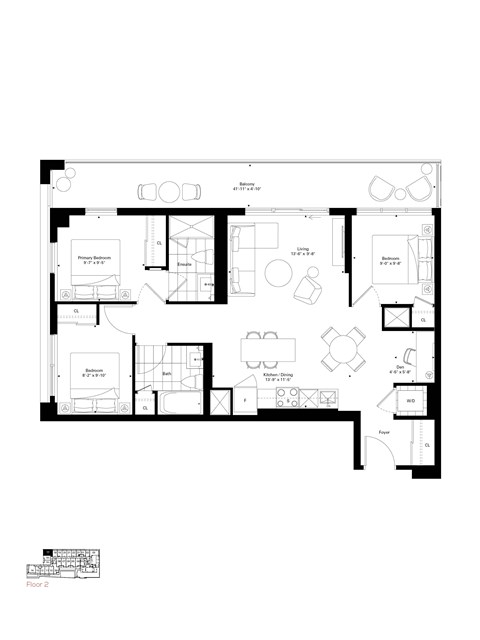 Floor plan for 3 beds, 2 baths, 1098 sqft